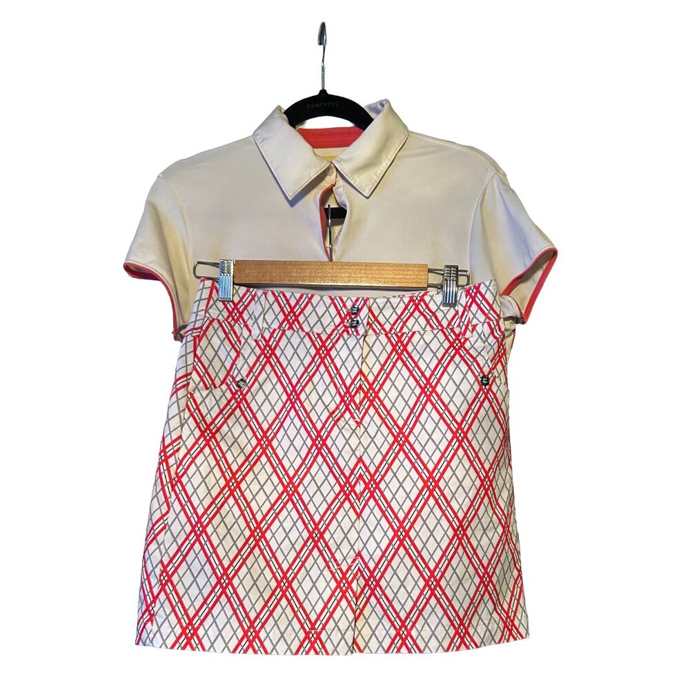 Adidas Golf Shirt Skirt Set Red Cream Athletic Sporty Activewear Size 2